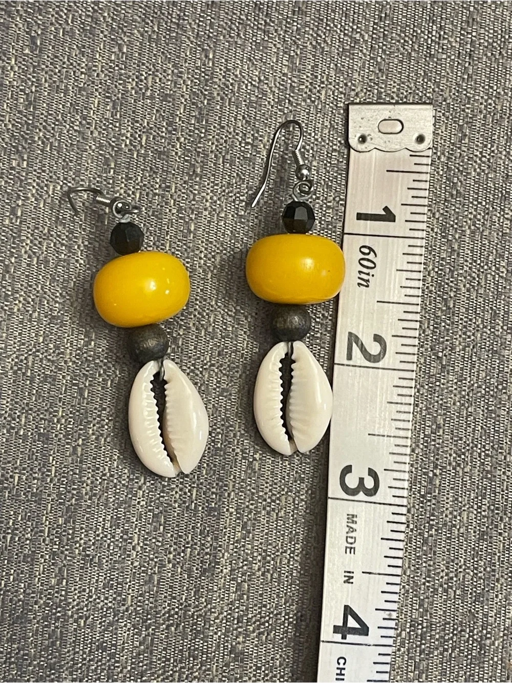 Handcrafted Yellow Dangle Shell Earrings